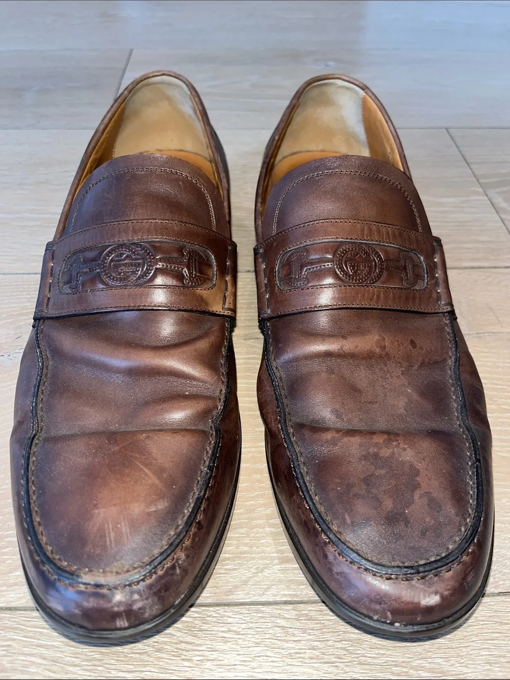 Gucci Brown Leather Horsebit Embossed Slip On Loafers Size 9 Men’s